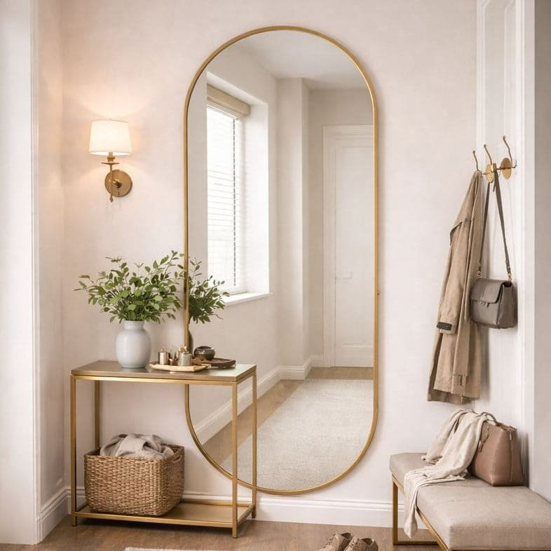 Emi - Gold Metal Runway Oval Wall Mirror, 180cm x 80cm