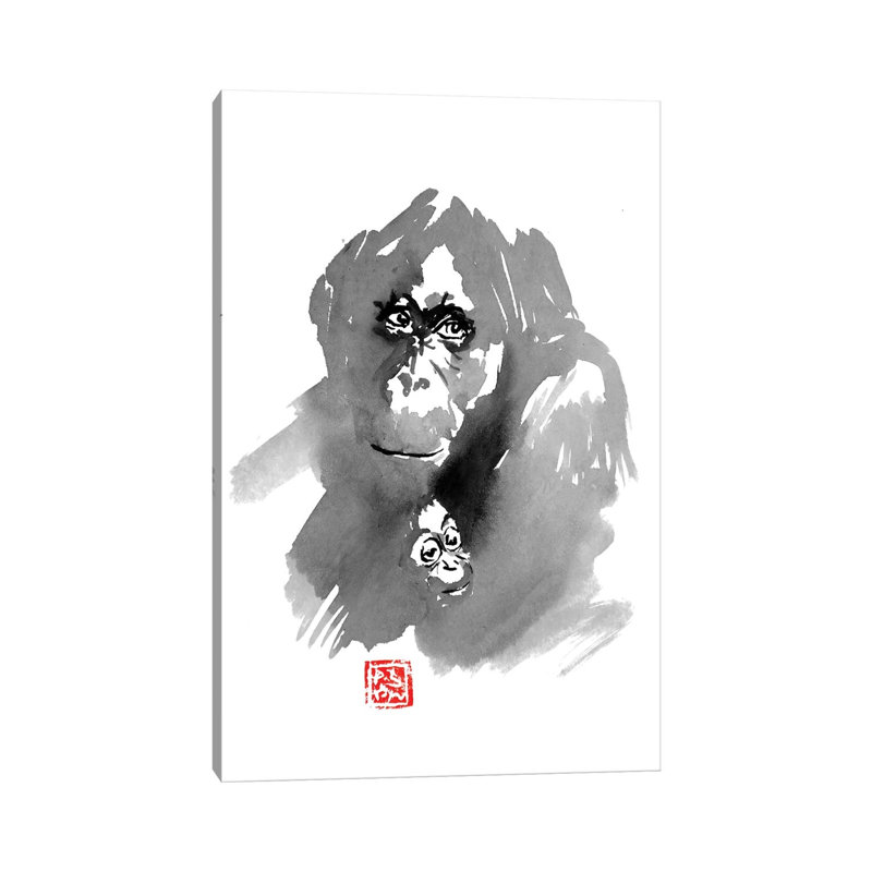 Orangutan Family by Péchane - Print on Canvas, 101.6 cm H x 66.04 cm W x 3.175 cm D, Wrapped Canvas