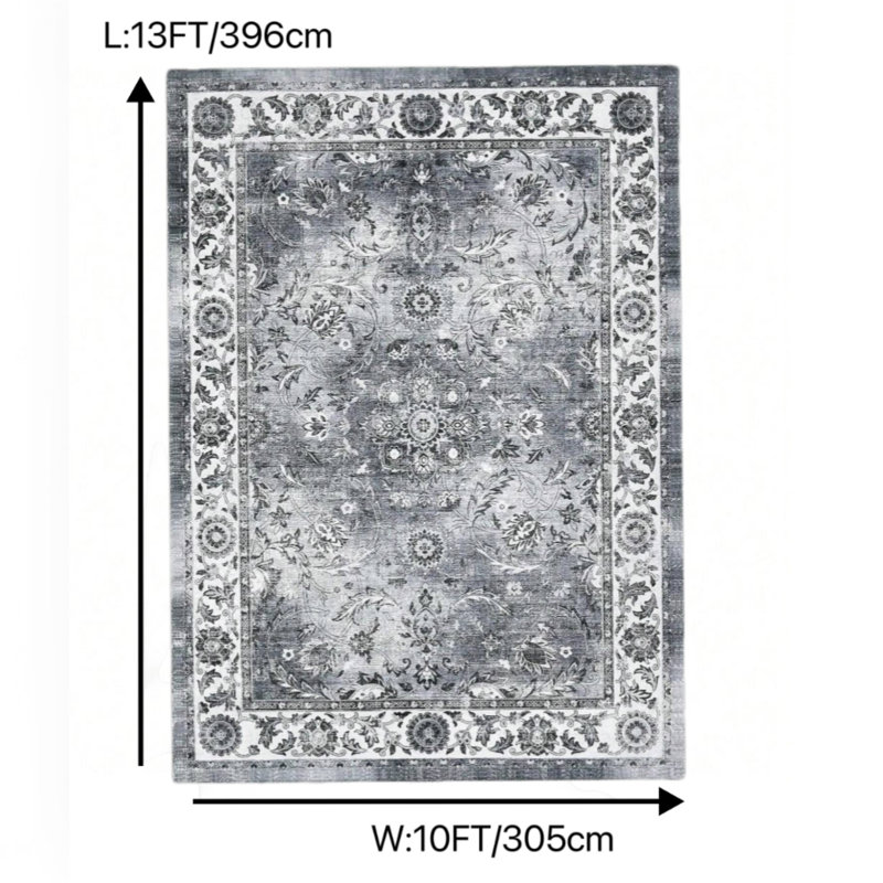 Large Area Rug -Machine Washable Floor Carpet, Non-Slip Foldable Velvet Rug, Low Pile Soft Vintage Printed Rug