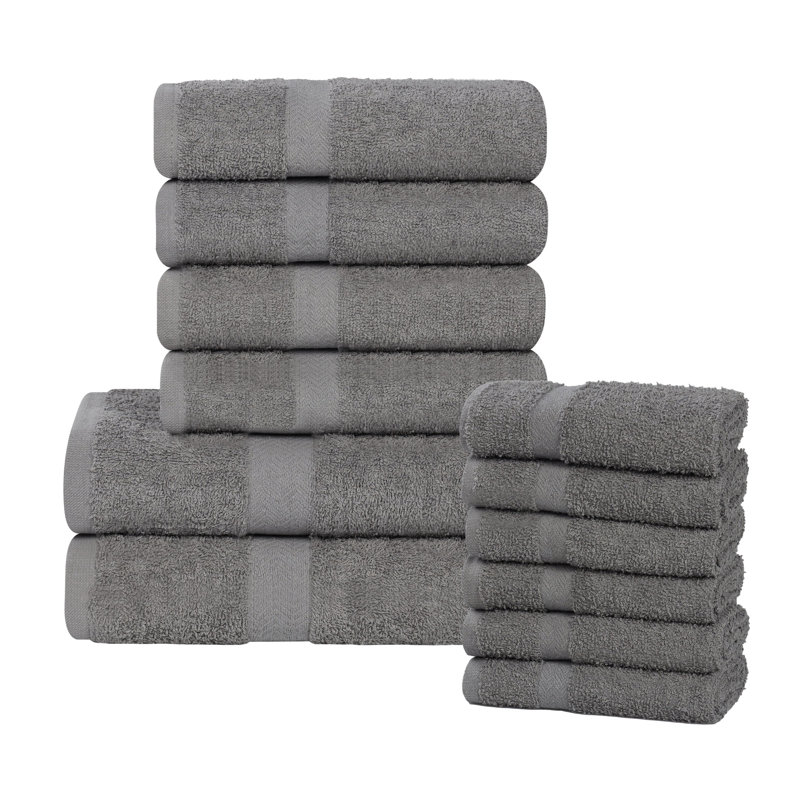 Ensemble de serviettes de bain en coton léger à séchage rapide, Ensemble de 12 serviettes, Gris anthracite