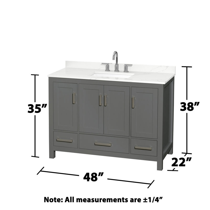 Meuble-lavabo simple autoportant 48 po avec plateau en quartz Sheffield, Gris foncé, Quartz Giotto