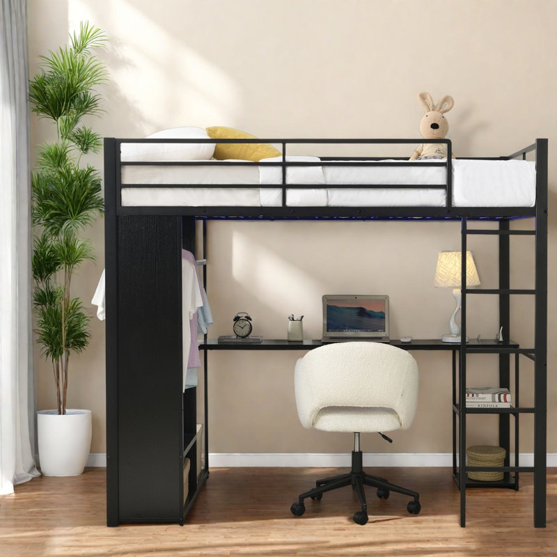 Lits multifonctionnels avec rangement, loft moderne en bois aggloméré pour petite maison