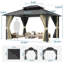 12 pi. L 10 pi. D Pavillon de jardin d'extérieur en aluminium avec cadre en aluminium, filet et rideaux-129770728-129770730