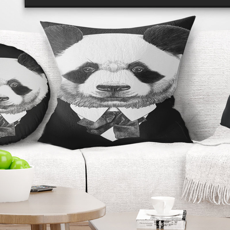 Drôle de panda en costume et cravate - Coussin imprimé animal, 16 po x 1 po, Coussin décoratif