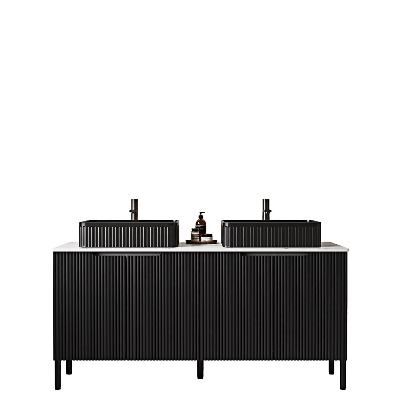 Meuble-lavabo autoportant avec lavabos, Noir, Noir