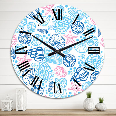 Red Sea Stars with Blue Seashells - Patterned Wall Clock