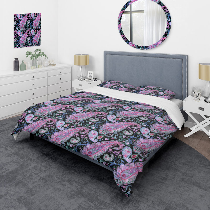 Cachemire floral mauve - Ensemble de housse de couette abstrait - Microfibre de polyester