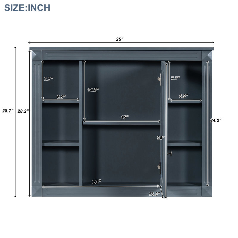 35'' X 28'' Bathroom Wall Cabinet - Versatile Storage Solution, Blue Finish, Build Modern With Mirror, Spacious Storage, Frame