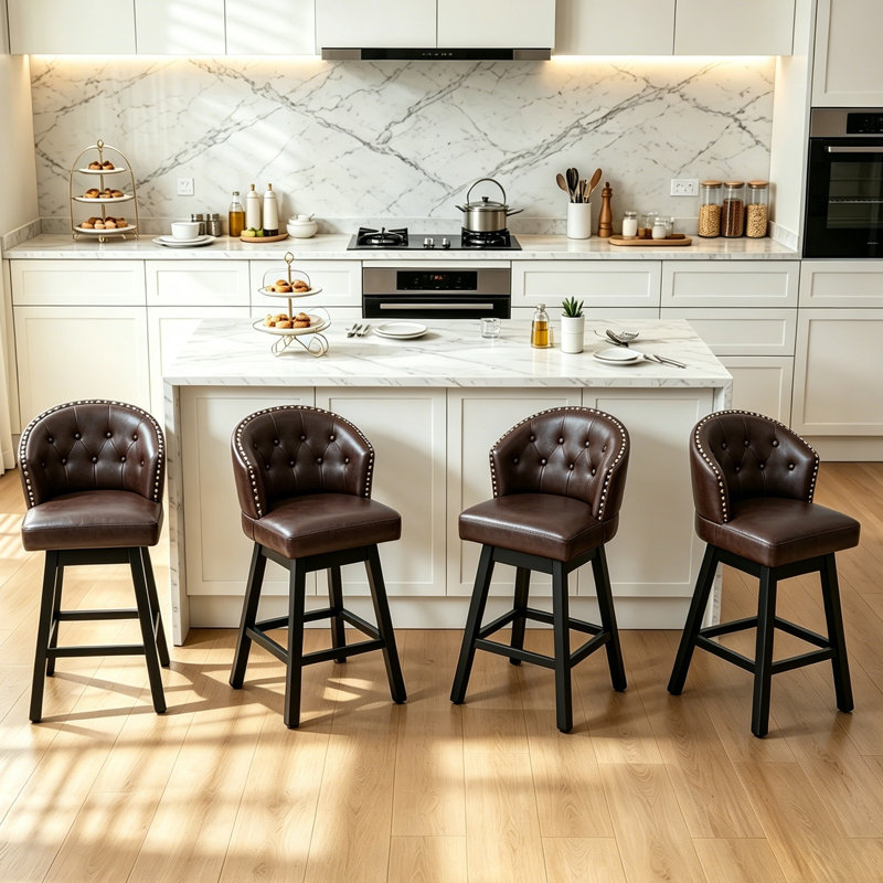 Aadhvika Upholstered BarStools with Solid Wood Frame, Counter Stool (26" Seat Height), Brown/Faux Leather