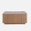 Table basse de 31,5 pouces carrée avec tiroirs de rangement, table basse moderne en bois avec plateau en verre, tables de centre de table de thé pour le bureau de salon, noyer