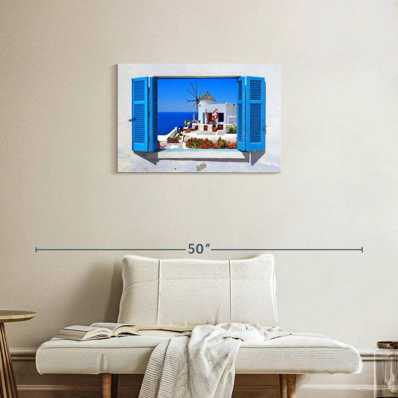 Ravi Oia Windmill Window View, 20" H x 30" W