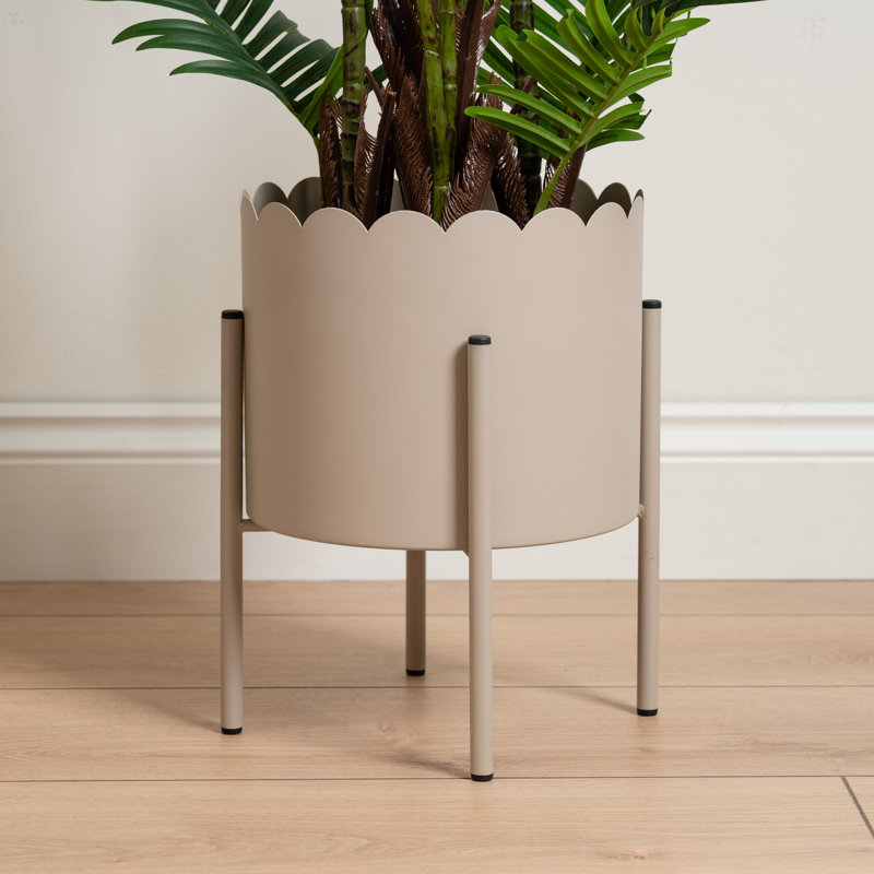 Metal Scallop Planter on Stand, Beige