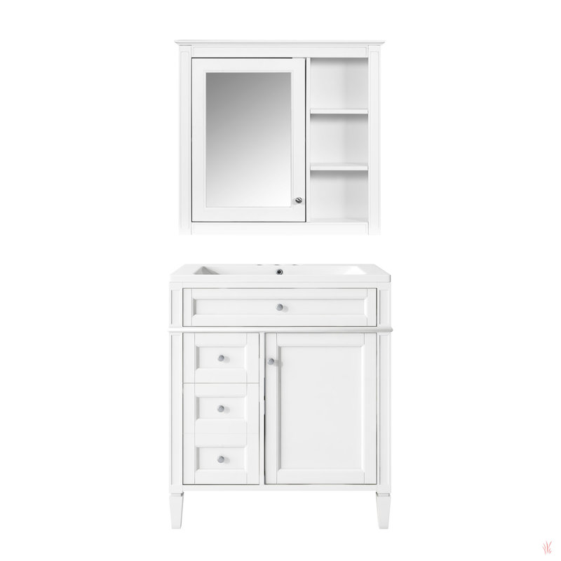 Ensemble de meuble-lavabo autoportant 30 po avec lavabo supérieur, meuble-lavabo moderne avec 2 tiroirs et un tiroir basculant, meuble-lavabo autoportant avec miroir et meuble-lavabo simple