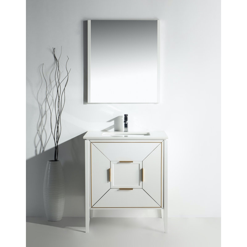 30'' Single Bathroom Vanity with Quartz/Ceramic Undercount Sink Top, White