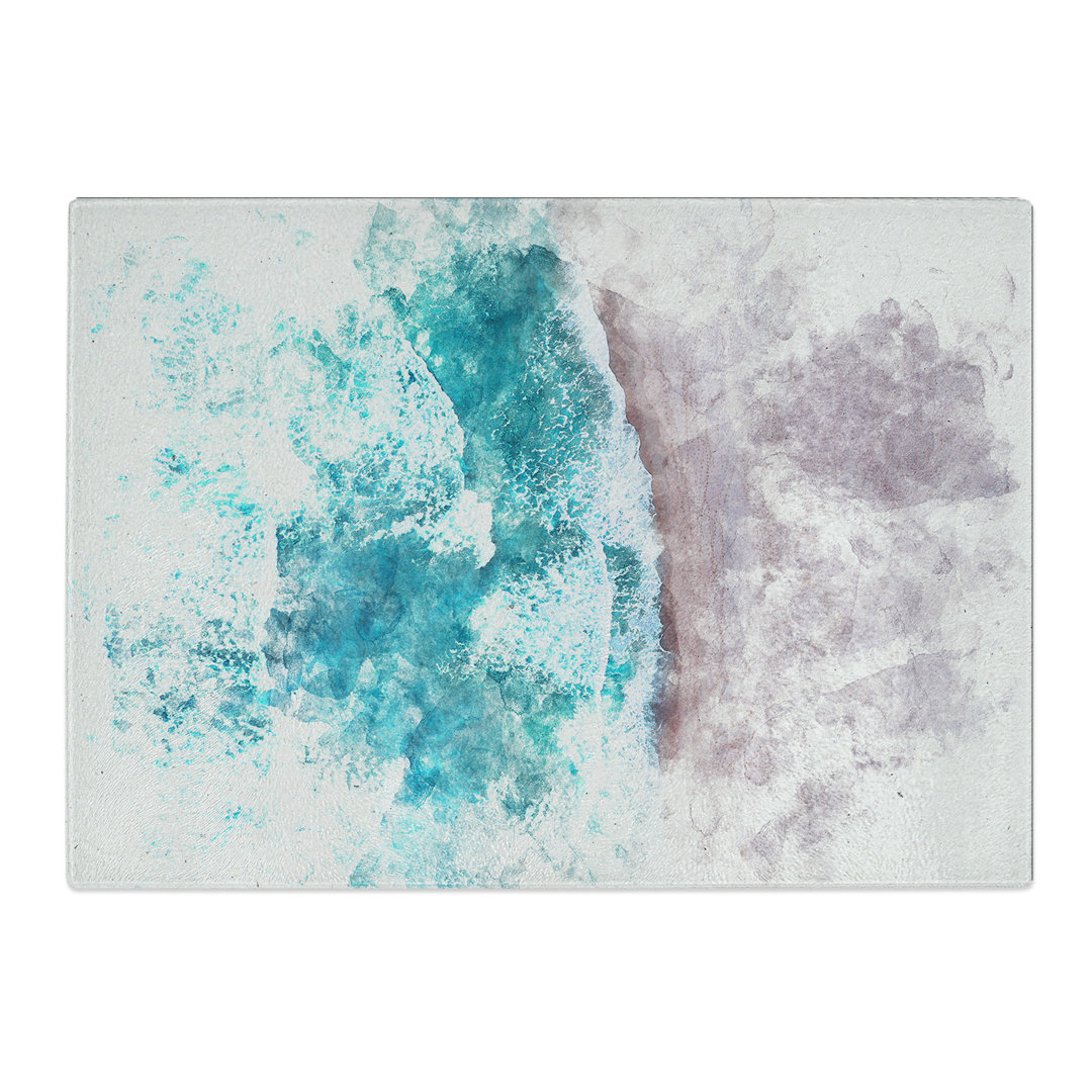 Tempered Glass Waves on the Beach Watercolour Chopping Board