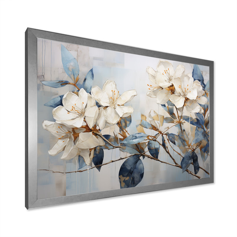 Rhododendron gracieux minimalisme, Cadre simple argenté, H 30 po x l 40 po x P 1,5 po