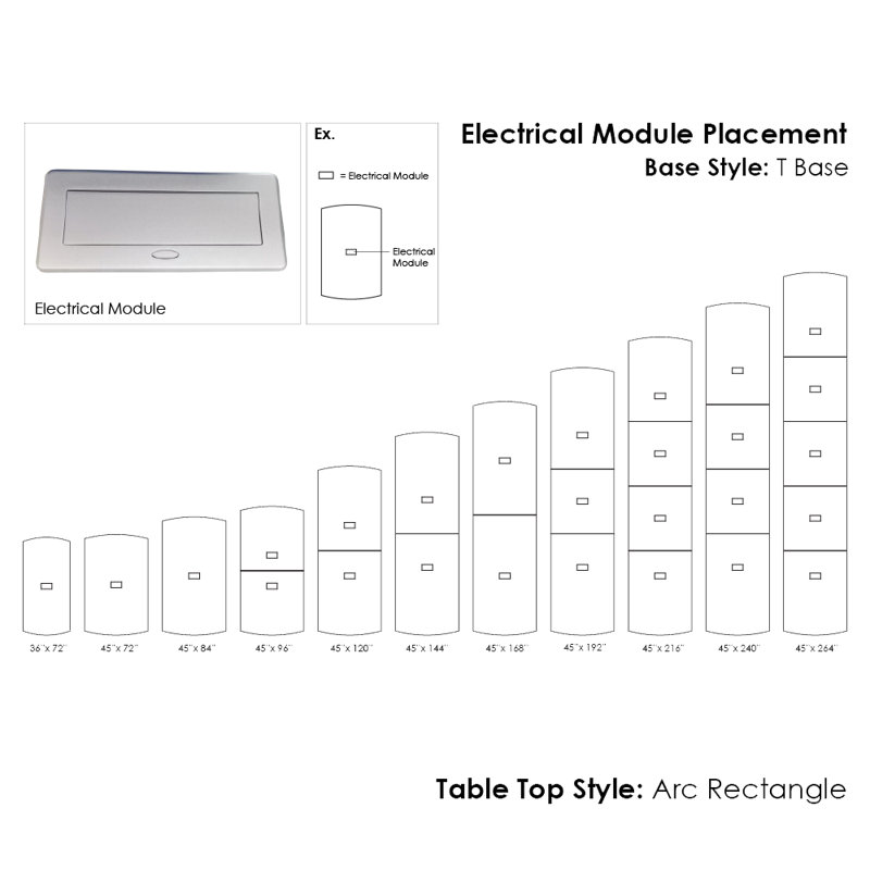 Table de conférence arc rectangulaire avec alimentation et données, Cyprès noir, L 84 po x l 48 po, Argent argent