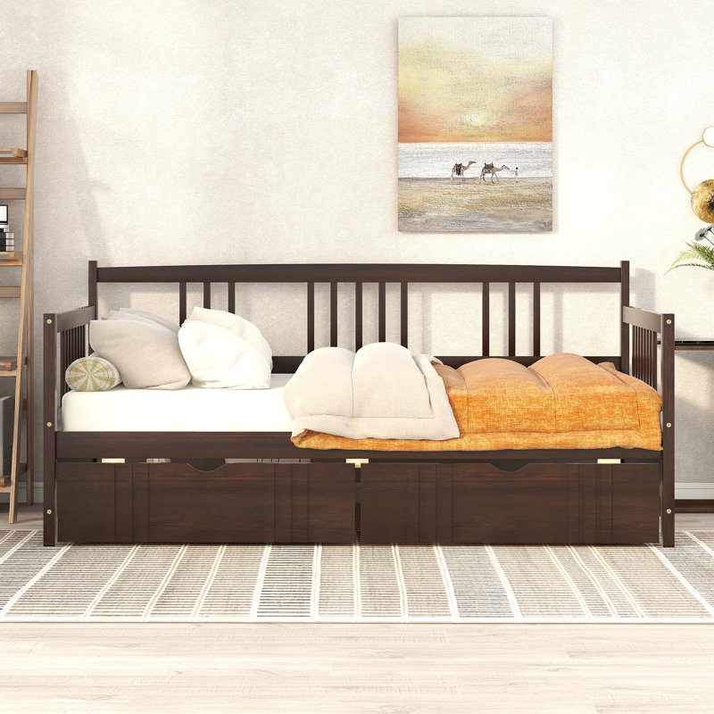 Twin Wooden Daybed With 2 Drawers, Sofa Bed For Bedroom Living Room,No Box Spring Needed