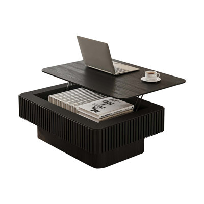38.6'' Fluted Lift-Top Coffee Table Solid Wood Veneered Modern Coffee Table Accent Tea Table With Storage And Adjustable Height For Living Room, Bedroom, Apartment Or Office
