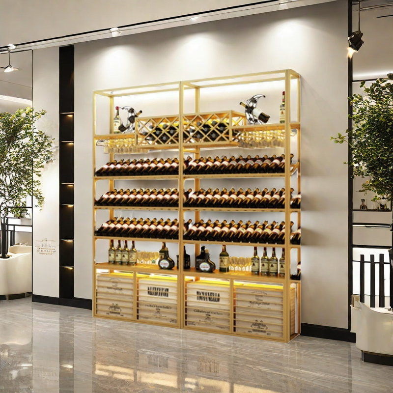 Iron wine rack against the wall, Gold