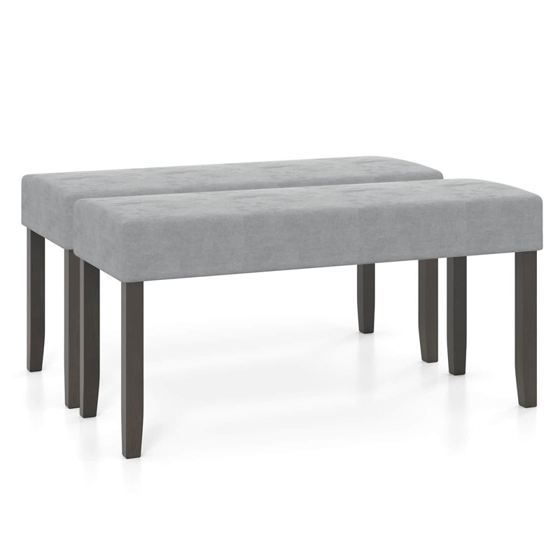 2 PCS Upholstered Bench with Padded Seat Solid Rubber Wood Legs for Living Room