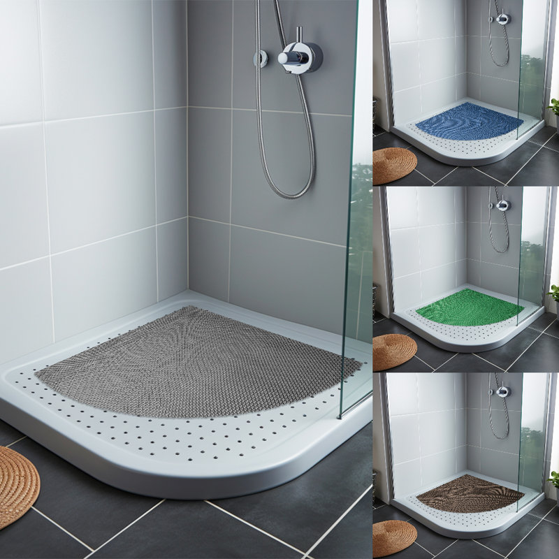 Corner Shower Mat Reversible Anti-slip Dual-colour Mat, Grey/Brown