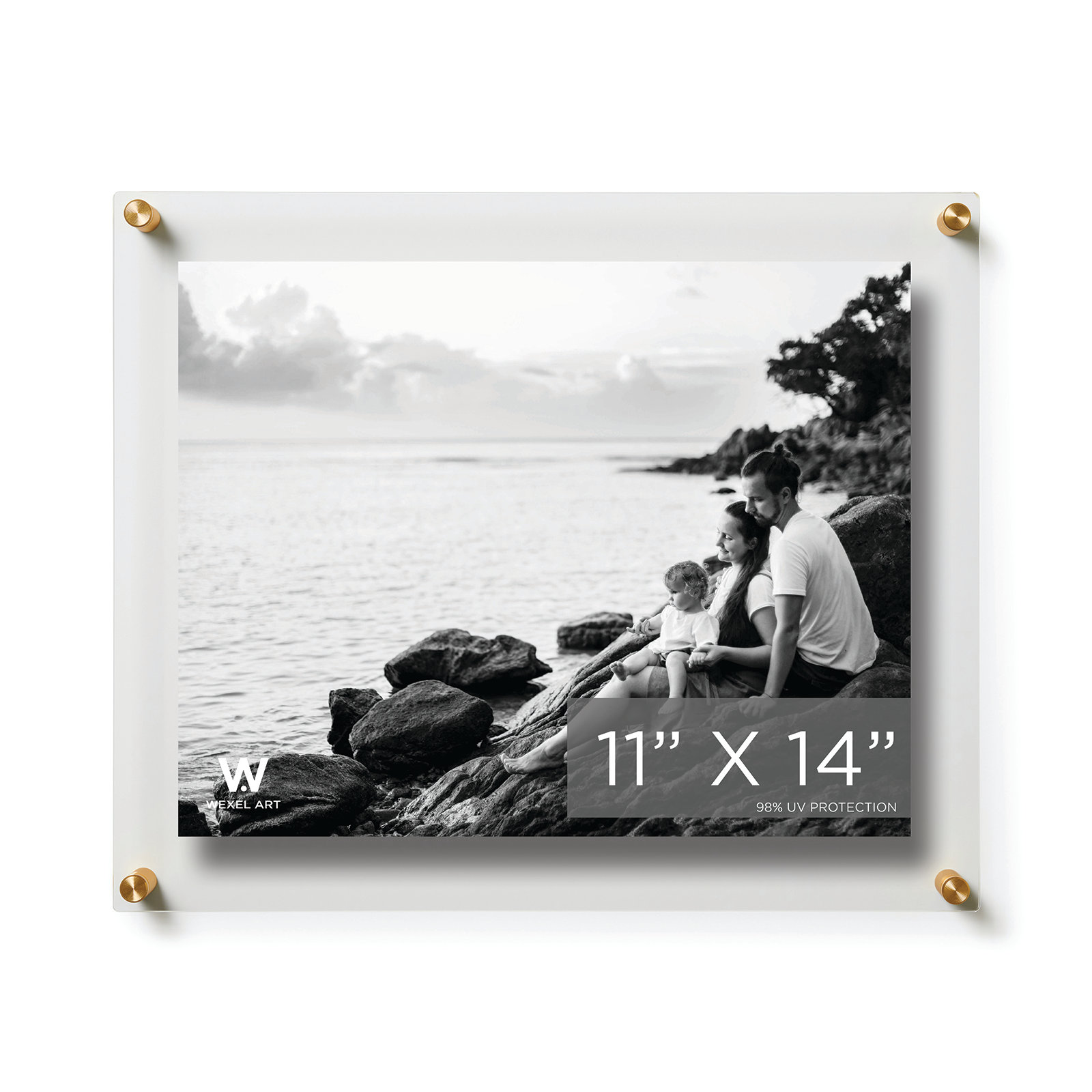 Clear UV-Grade Acrylic Modern Floating Picture Frame, Gold, 11" W x 14" H
