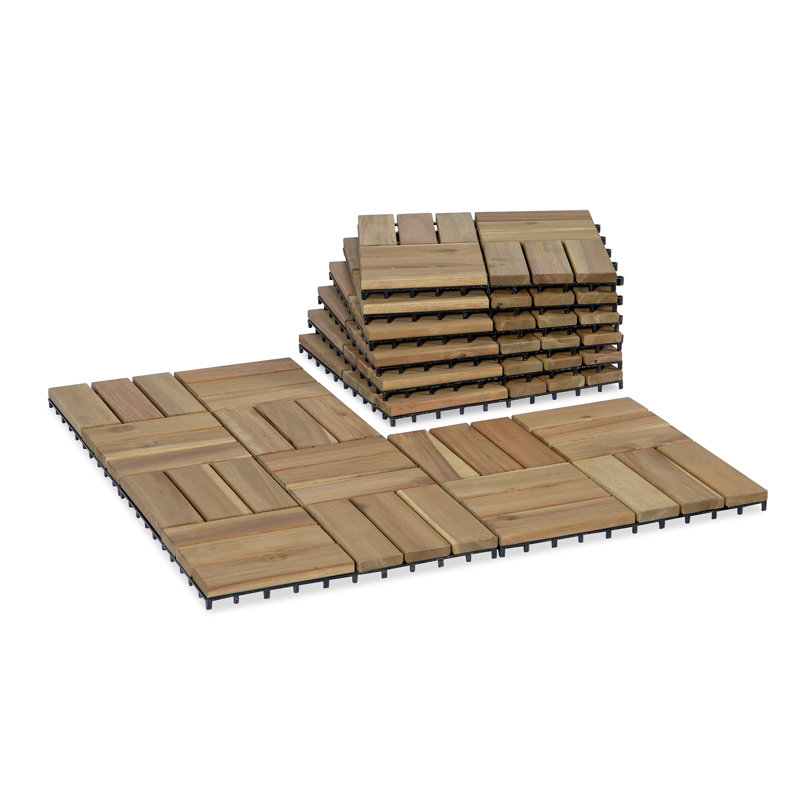 30.5cm L x 30.5cm W Solid Wood Interlocking Deck Tile, Light Oak