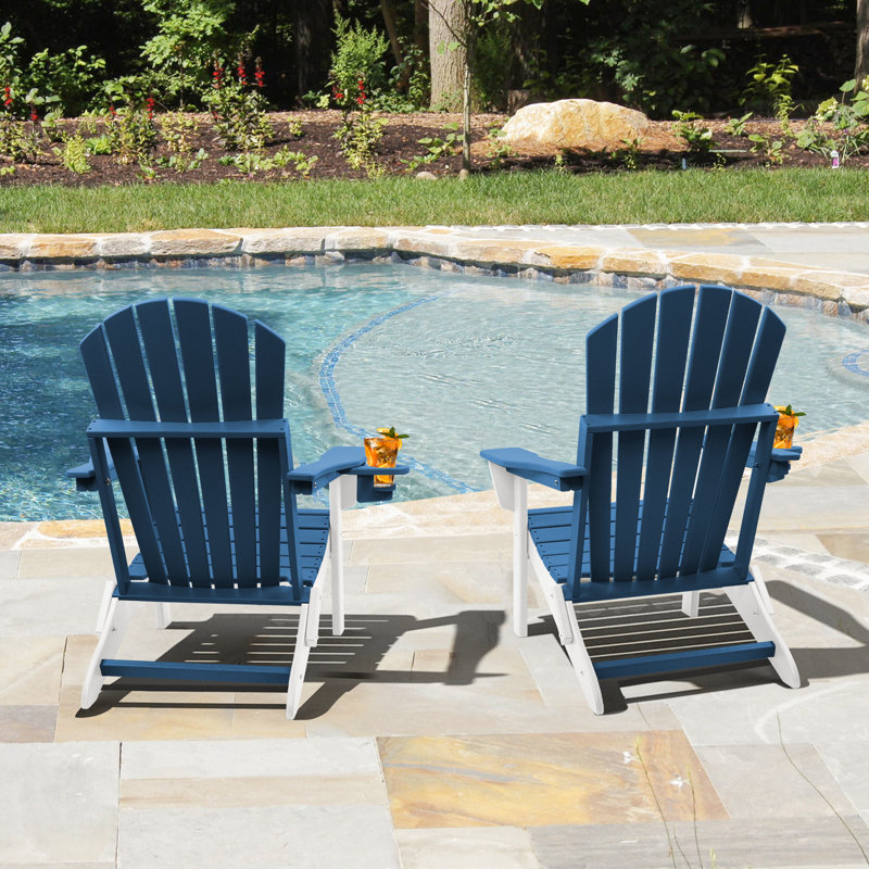 Foldable Outdoor Adirondack Chair, Blue/White