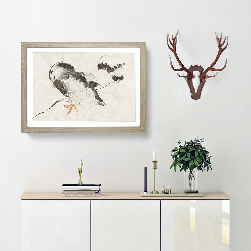 Duck Sketch by Katsushika Hokusai - Picture Frame Drawing Print, 36cm H x 48cm W x 2cm D, Oak Framed