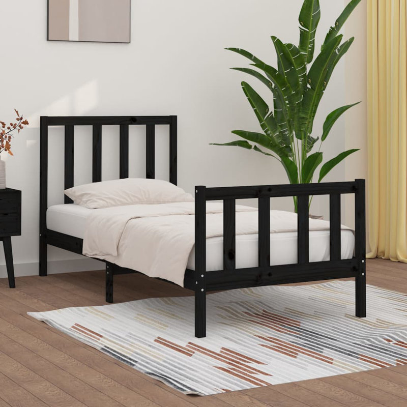 Bed Frame Solid Wood, Small Single (2'6), Black