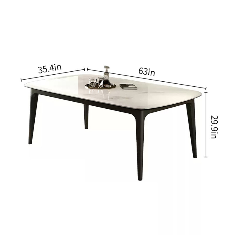 Luxury Marble Ash Wood Rectangular Dining Tables, 29.9"H x 63"L x 35.4"W