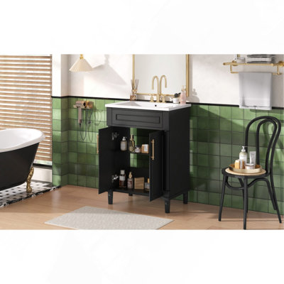Meuble-lavabo 24 po avec lavabo intégré en céramique, meuble-lavabo simple avec 2 portes et meuble-lavabo simple pour petite et moyenne salle de bain
