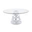 Table de salle à manger Cid Loku, plateau rond en verre transparent de 59 pouces, base en métal blanc