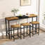 Table de salle à manger de cuisine moderne, table de pub, ensemble de table de salle à manger longue avec 3 tabourets, conception de tabouret suspendu pratique, naturel et noir