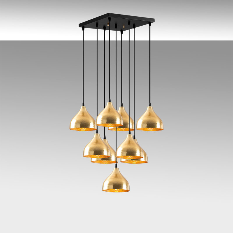 Mullein 9 - Light Black Cluster Pendant, Gold