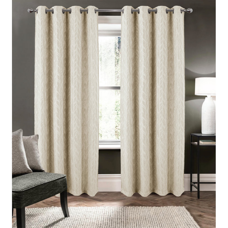 Reba Subtle Leaves Woven Texture Window Curtain, Ivory