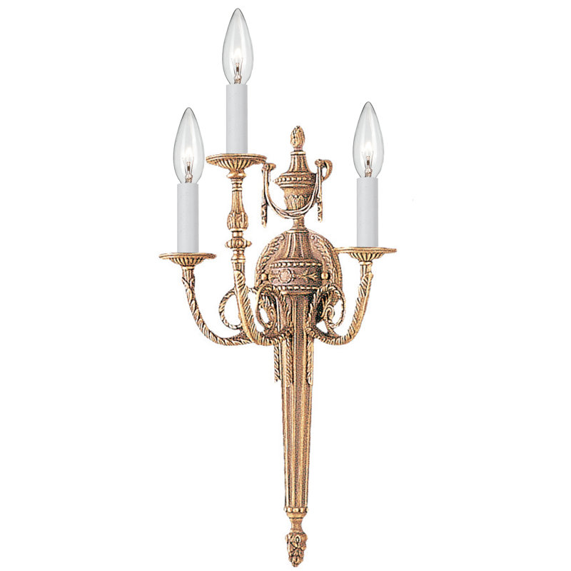 Lampe murale bougie 3 lumières Beldon, Laiton mat