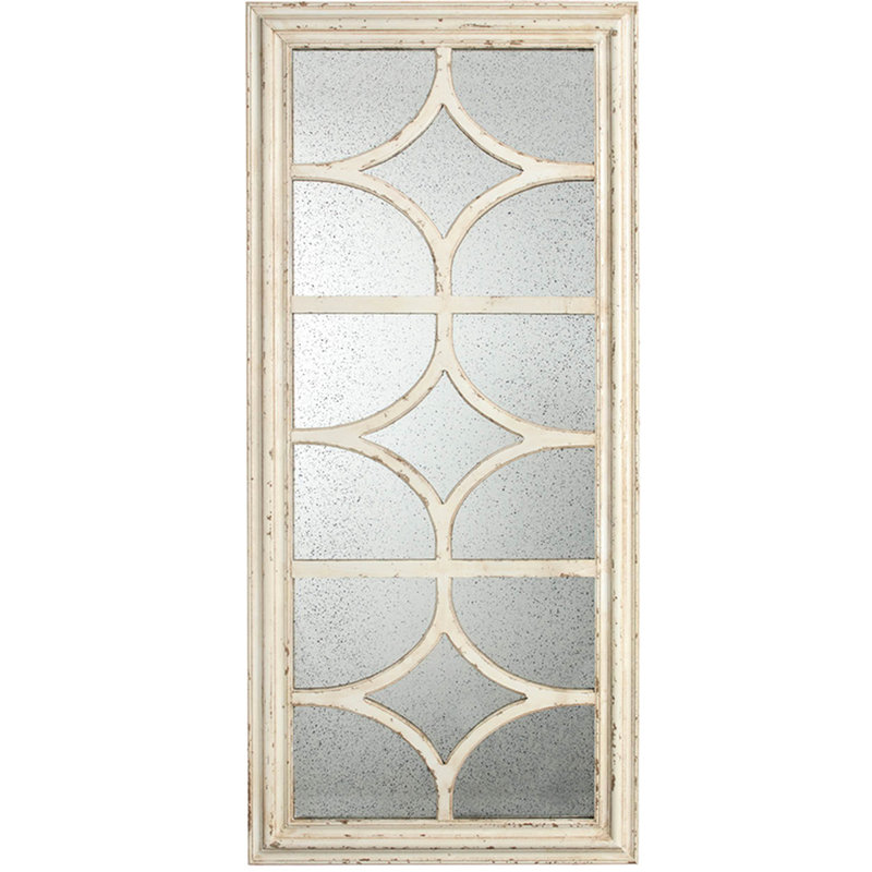 28"X59" Rectangular Mirror, Distressed White Decorative Frame, Vertical Or Horizontal Hanging, Panel Mirror With Ornamental Vertical/Horizontal Mount,