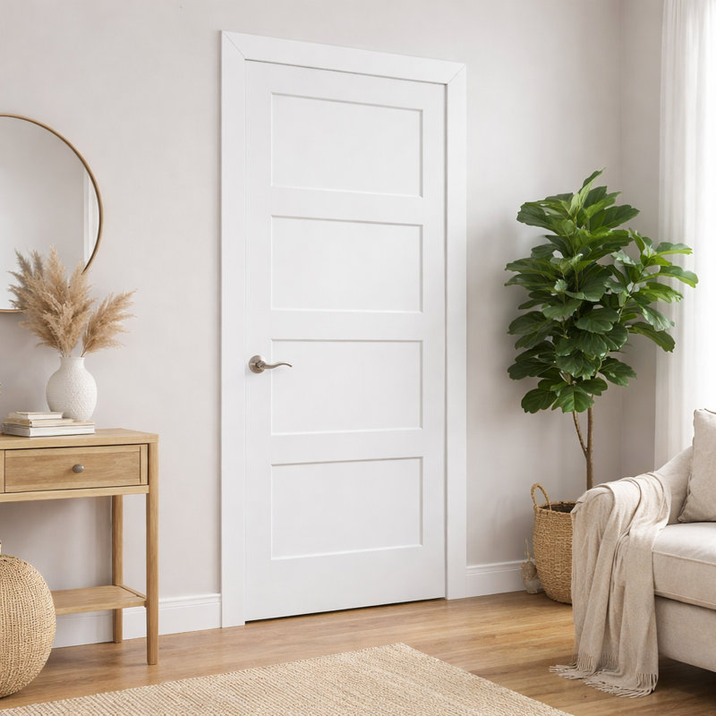 Dalle de porte intérieure 4 panneaux Solid Core Shaker, apprêtée, 30 po x 80 po, Réversible
