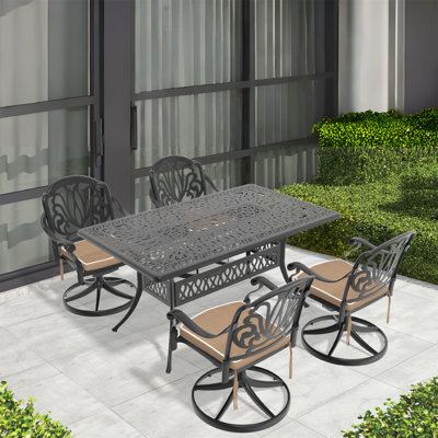 5-Piece All-Weather Cast Aluminum Dining Set, Include 4 Swivel Chairs And  Rectangular Table With Black Frame
