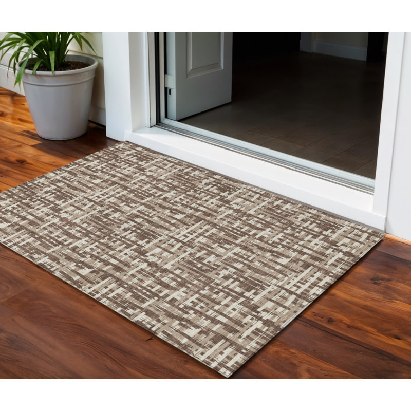 3' X 5' Brown Abstract Washable Indoor Outdoor Area Rug