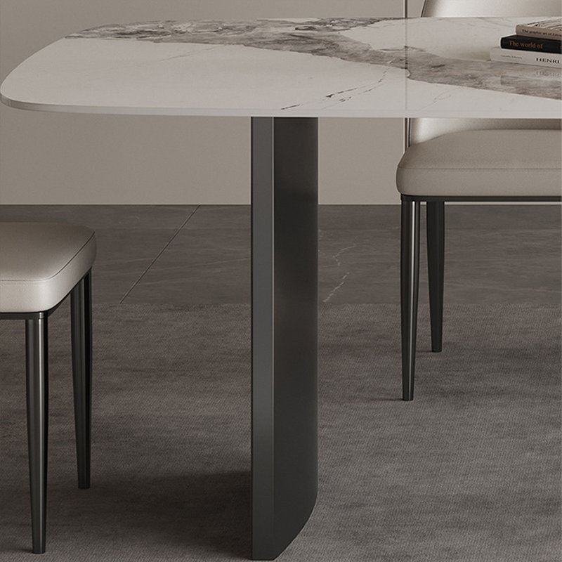 Black Rectangular Sintered Stone + Stainless Steel Dining Table, 29.53"H x 70.87"L x 35.43"W
