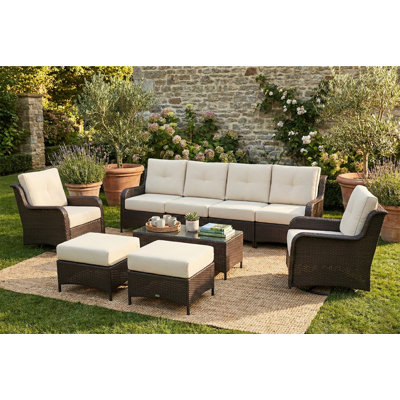 Ensemble de canapé modulaire d'extérieur 9 pièces avec chaises pivotantes et coussins de pluie de 6 pouces