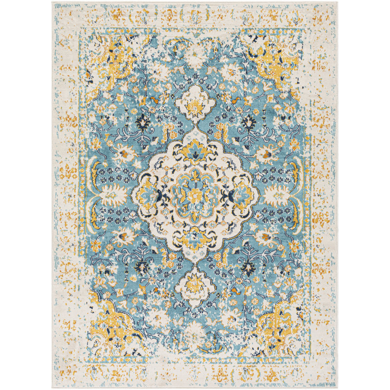 Tapis oriental bleu clair / jaune Fleeman, Rectangle 7 pi 10 po x 10 pi
