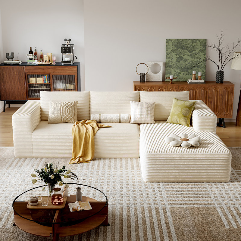 108.2” Modular Sectional Cloud Sofa for Living Room Modern Minimalist couch with L-Shaped Chaise Upholstered Corduroy Couch, Deep Seat, No Assembly Required (Lounge Chaise)