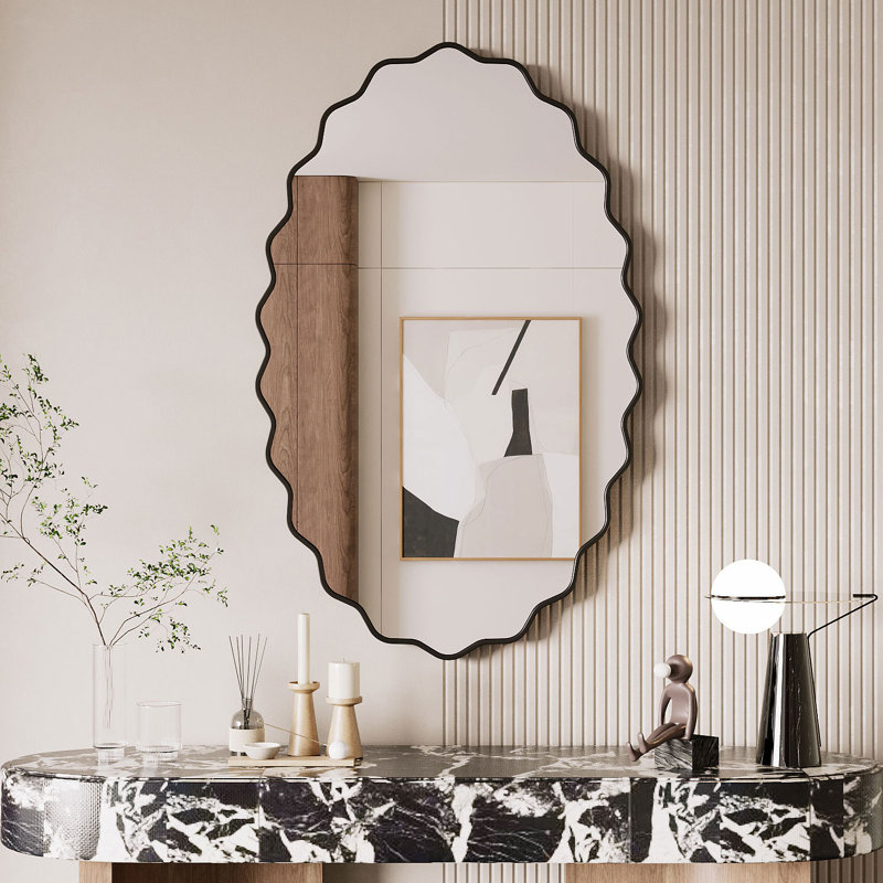 Miroir mural irrégulier irrégulier, 48 po x 30 po, Noir