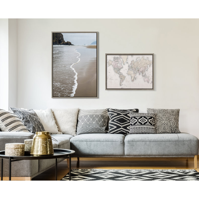 «Vintage World Map» par The Creative Bunch Studio, reproduction d'art sur toile encadrée, 18 x 24, Gris