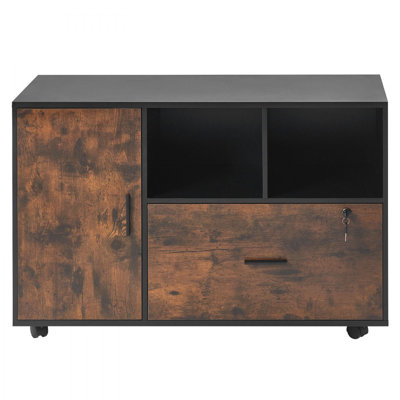 Wood File Cabinet, Mobile Filing Cabinet with Open Shelves, Lockable Lateral Rolling File Storage with Adjustable Shelves, Free Standing Printer Stand by 17 Stories