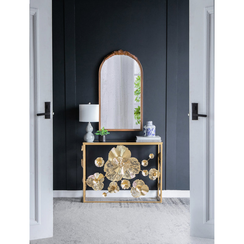 Console dorée pour vestibule de 39,5 po x 12 po x 30,5 po avec miroir